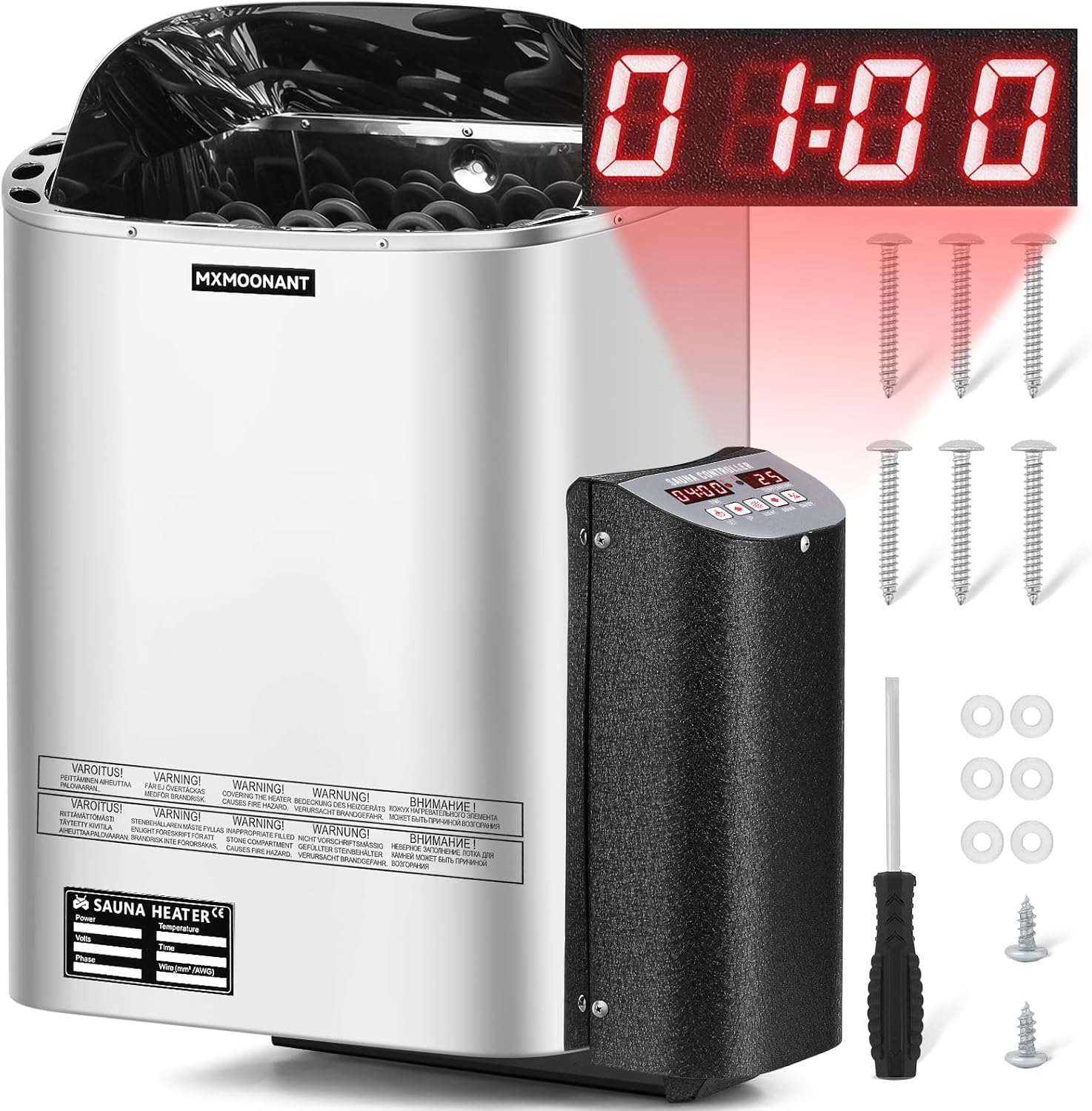 6kW Electric Sauna Heater 220V, Digital Control, 300 cu ft Capacity