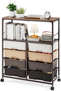 8-Drawer Rolling Storage Cart with Wooden Top & Open Shelves, Multifunctional Utility Cart with Lockable Wheels for Home