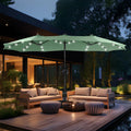 15ft Double Sided Patio Umbrella with Solar Lights, Outdoor Large Umbrellas with Crank Handle and 36 LED Lights, Rectangular