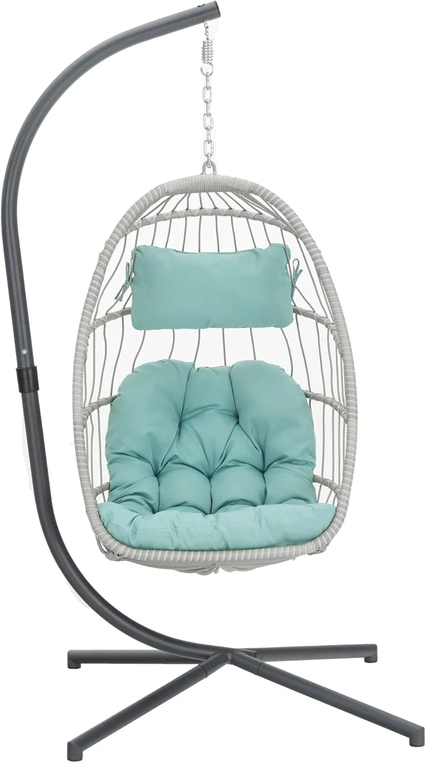 Yechen Indoor Outdoor Egg Hanging Chair with Stand, Patio Wicker Swing Egg Chair Indoor Swinging Chair Outdoor Hammock Egg