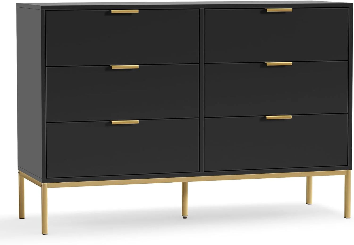 Black Dresser for Bedroom, Modern 6 Drawer Dresser, Chest of Drawers Closet Organizers and Wood Storage Clothes, White