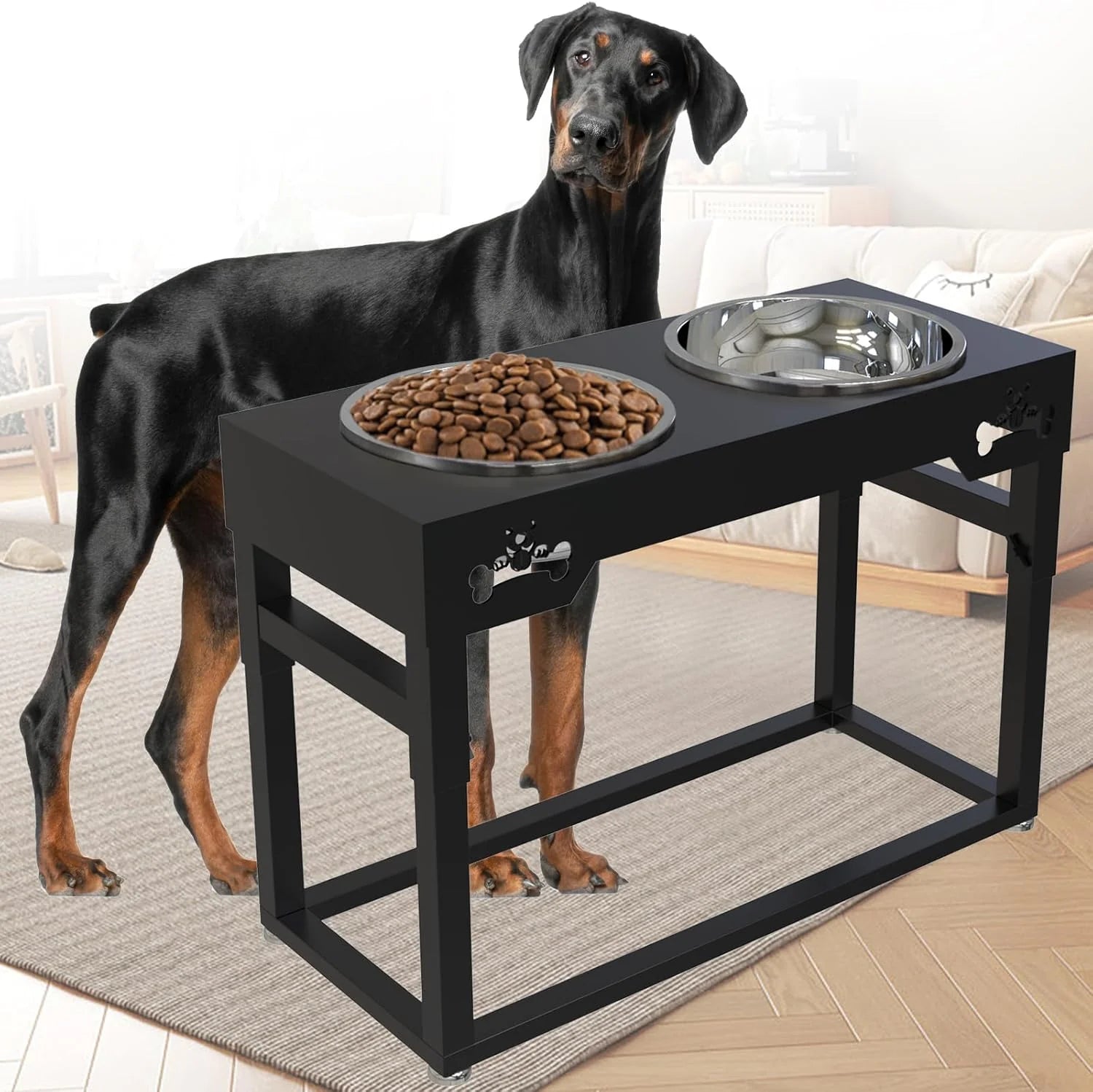 Adjustable Elevated Dog Bowls 2.75"-20" for Large Dogs, 4L Stainless Steel Bowls