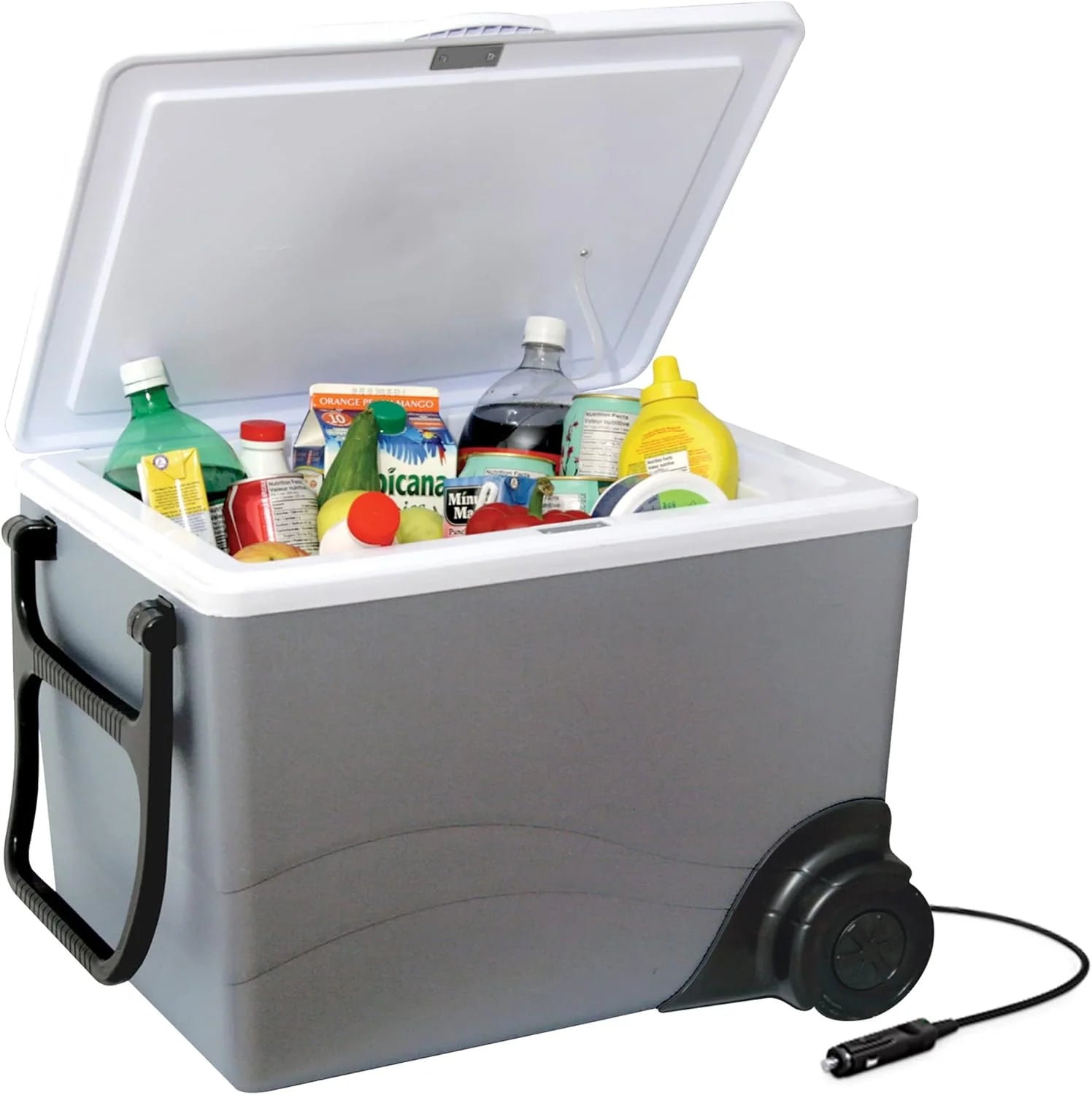 12V Portable Refrigerator 34L/36QT, Cooler & Warmer with Wheels, 12V DC Cord, Ice-Free Electric Cooling/Heating for Travel