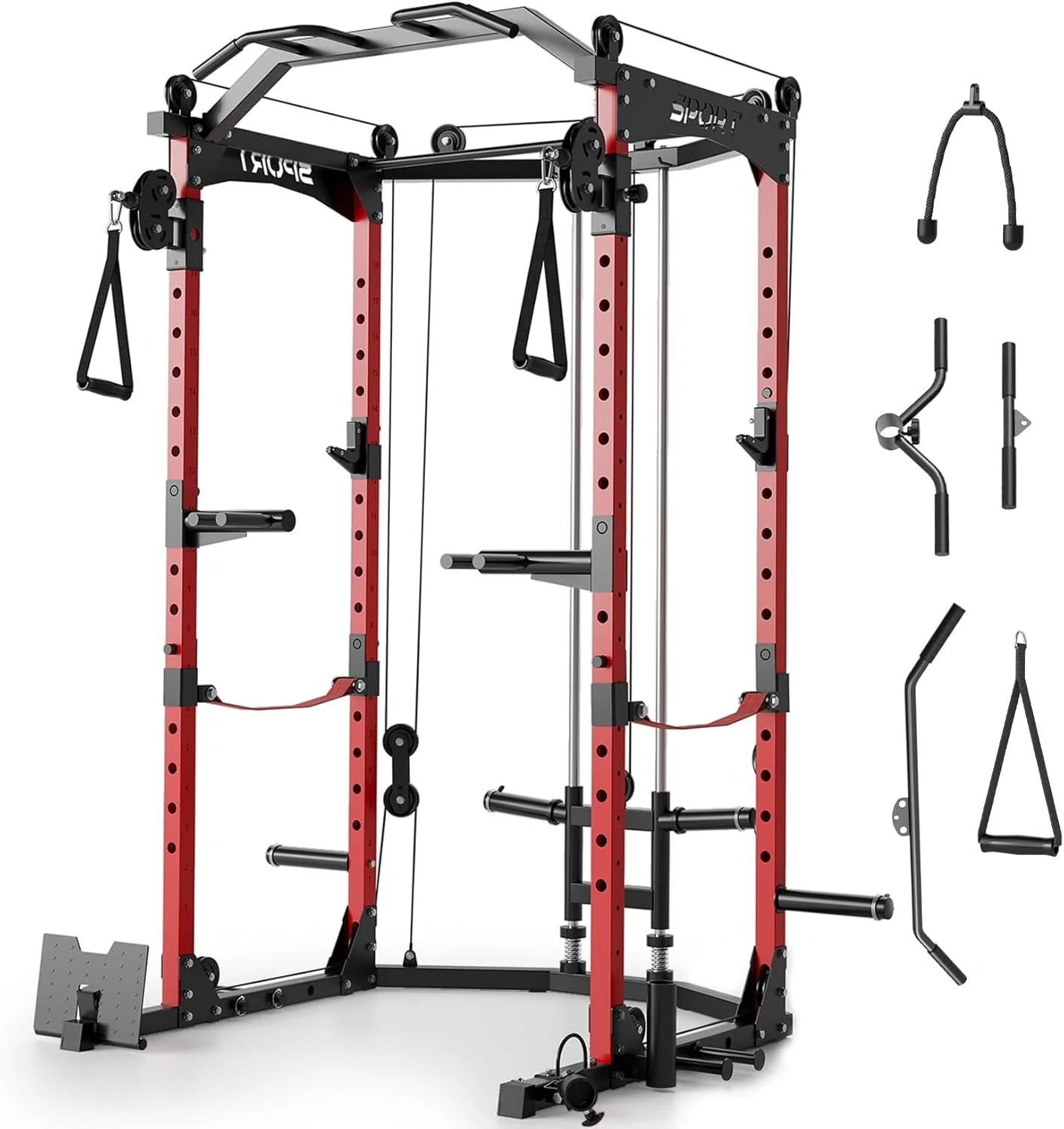 Power Cage,2000LBS Adjustable Multi-Functional Power Racks, Dual Pulley Cable System, Squat Rack for Strength Fitness, with