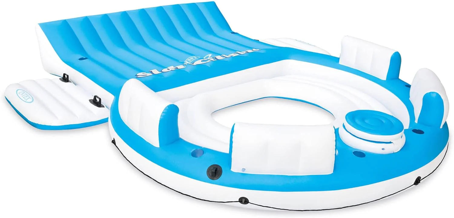 56299EP 145 x 125 x 20 Inch Splash N Chill Inflatable Lake and Pool Relaxation Island Lounger Seat for up to 7 Adults, Blue
