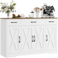 Drawer-equipped buffet-style cabinet, 55-inch large side cabinet-style storage unit with shelves and 4 doors, modern