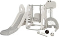 6-in-1 Kids Swing & Slide Set with Climbing Wall, Basketball Hoop, Football & Golf, Indoor/Outdoor Backyard Playground for