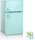 3.2 Cu.ft Compact Double Door Refrigerator with Freezer, Freestanding Mini Fridge with Top Door Upright Freezer for