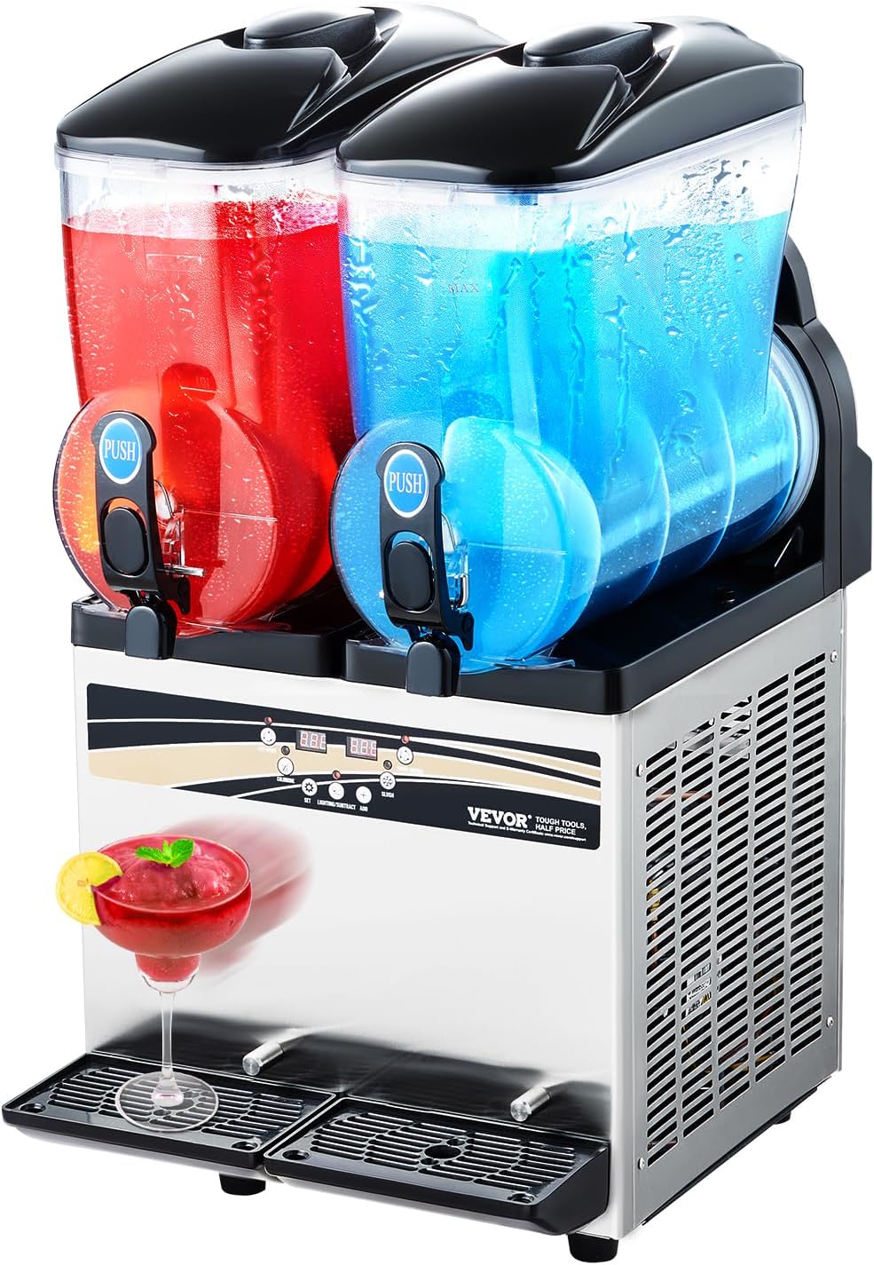 VEVOR Slushy Machine, 15Lx2 Double Tank Commercial Margarita Machine, 120 Cups Stainless Steel Margarita Smoothie Frozen