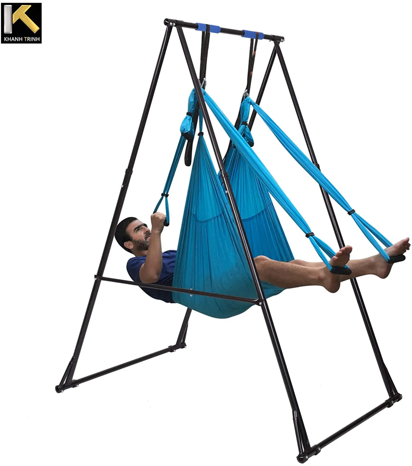 Air Yoga Equipment Set Includes: Blue Aerial Yoga Hammock and The Height-Adjustable Foldable Sturdy Durable KT Yoga Swing