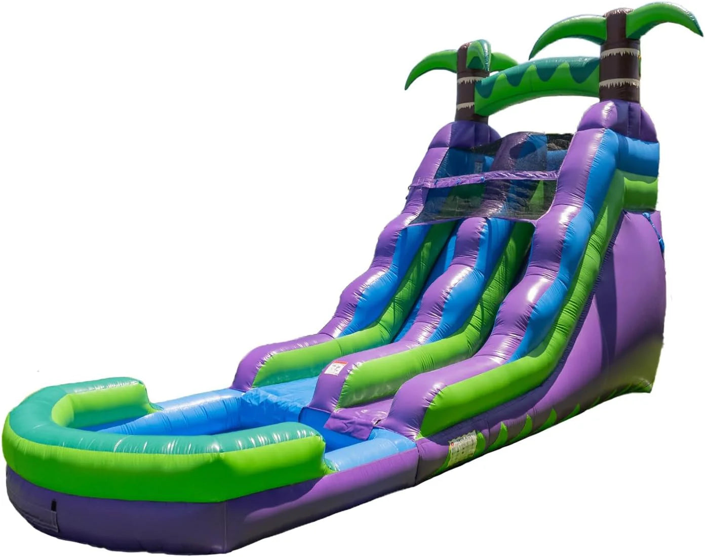 16' Purple Tropical Lightweight Premium Commercial Grade Water Slide Inflatable with Attached Pool for Kids and Adults (with
