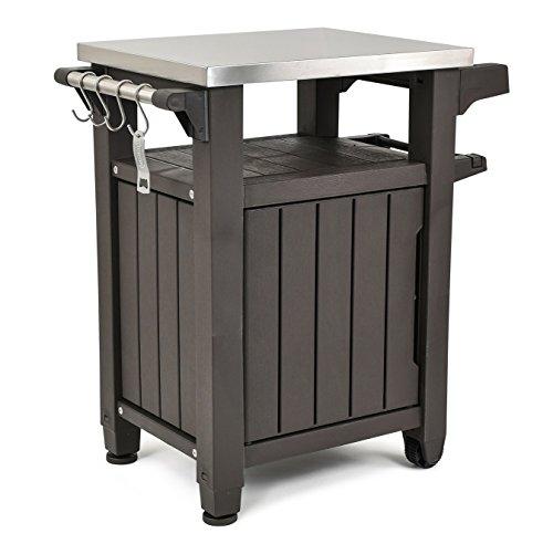 Portable Outdoor Table and Storage Cabinet with Hooks for Grill Accessories-Stainless Steel Top for Patio Kitchen Island or
