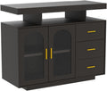 Metal Coffee Bar Cabinet, Kitchen Storage Sideboard Wine Cabinet, Wooden Shelves, Black