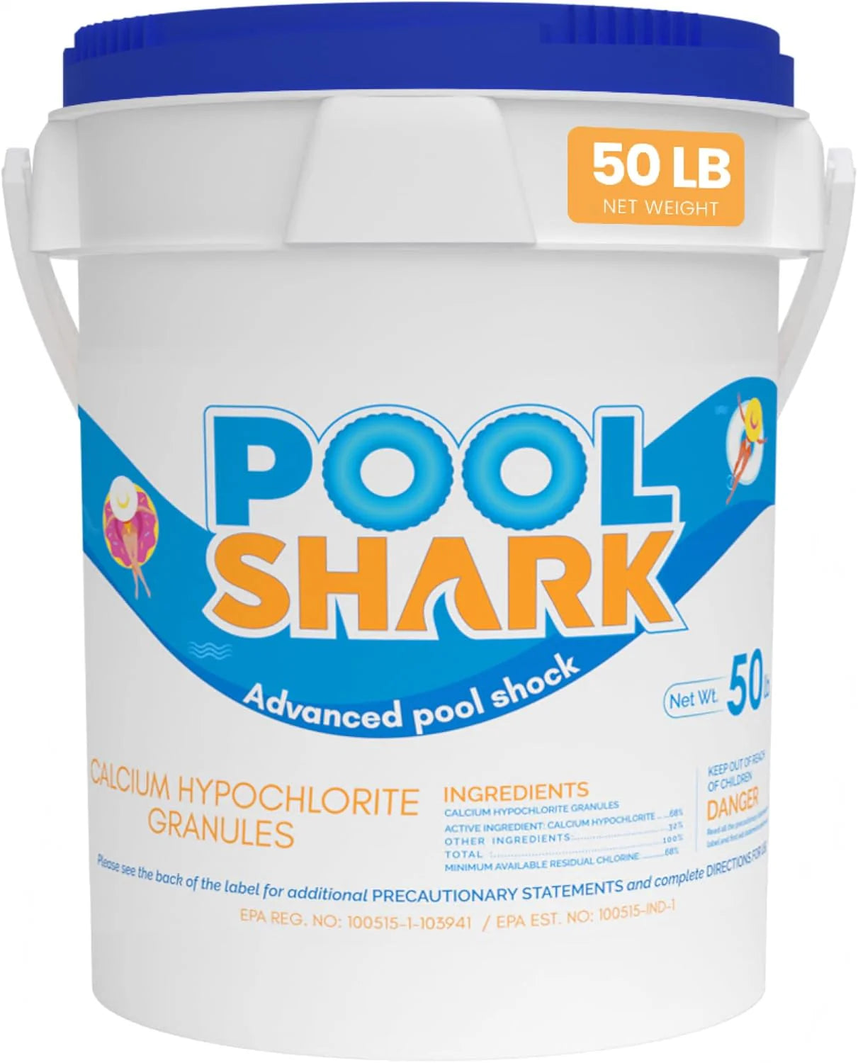 68% Calcium Hypochlorite Pool Shock for Swimming Pools - Chlorine Granules Swimming Pool Shock 50 lbs Bucket - Pool Chlorine