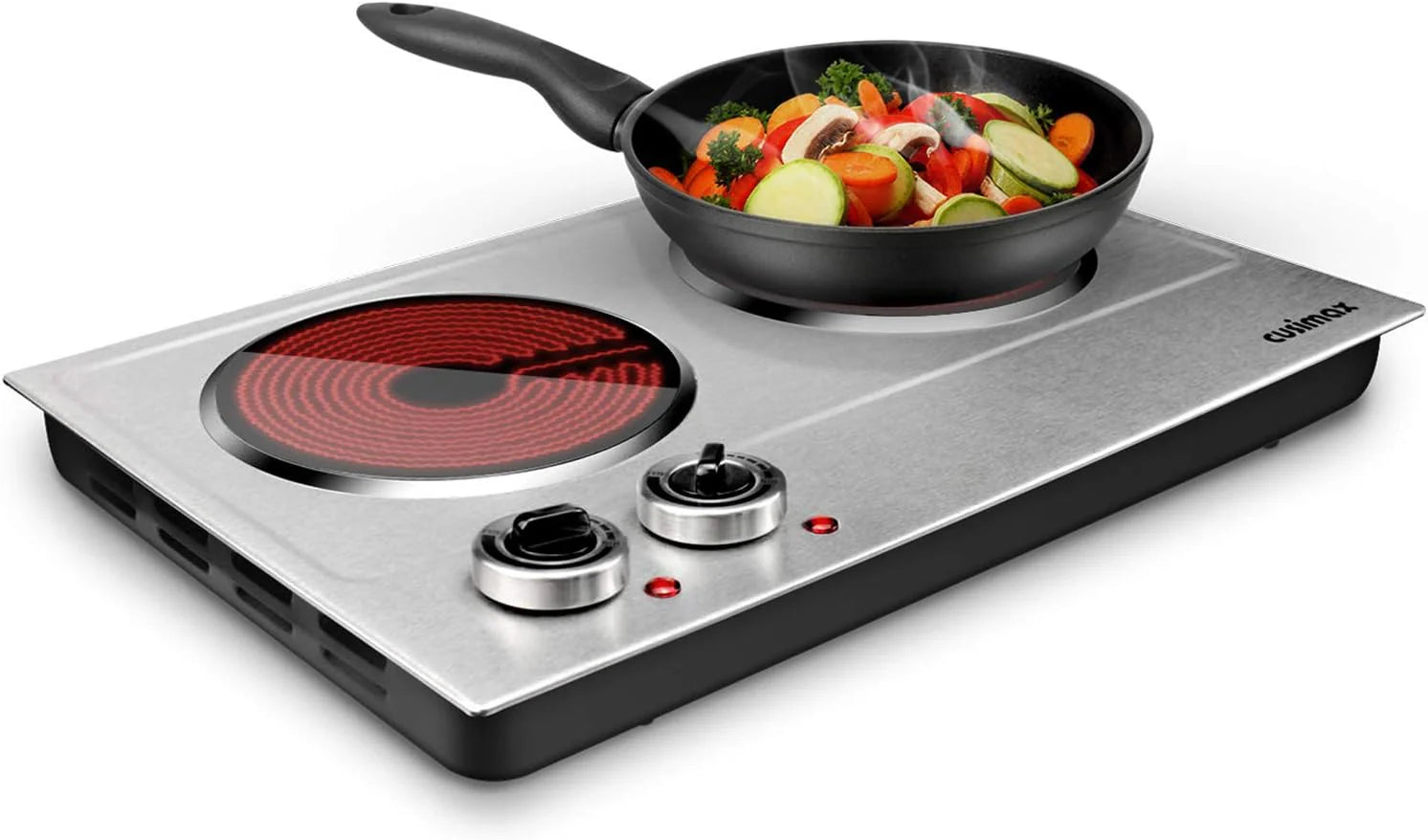 Hot Plate,1800W Ceramic Electric Hot Plate for Cooking, Dual Control Infrared Cooktop, Portable Countertop Burner, Glass