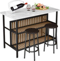 Kitchen Island with Seating & Storage Shelf, Faux Marble Island Table for Kitchen, Modern Bar Table and Chairs Set for