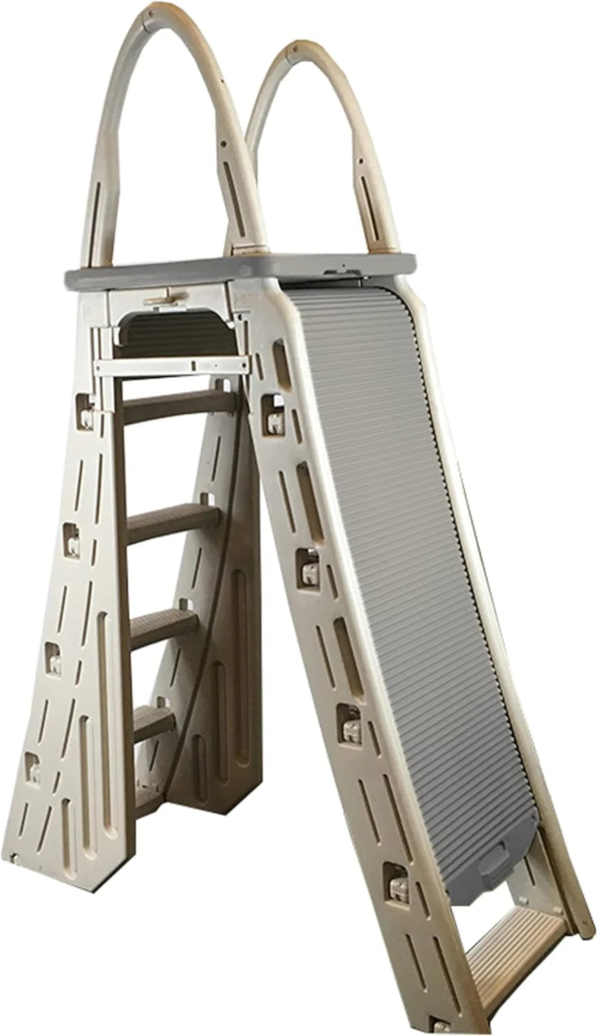 Confer Plastics 7200 Roll Guard 48" to 56" Adjustable A Frame Safety Ladder for Above Ground Outdoor Patio Swimming Pool