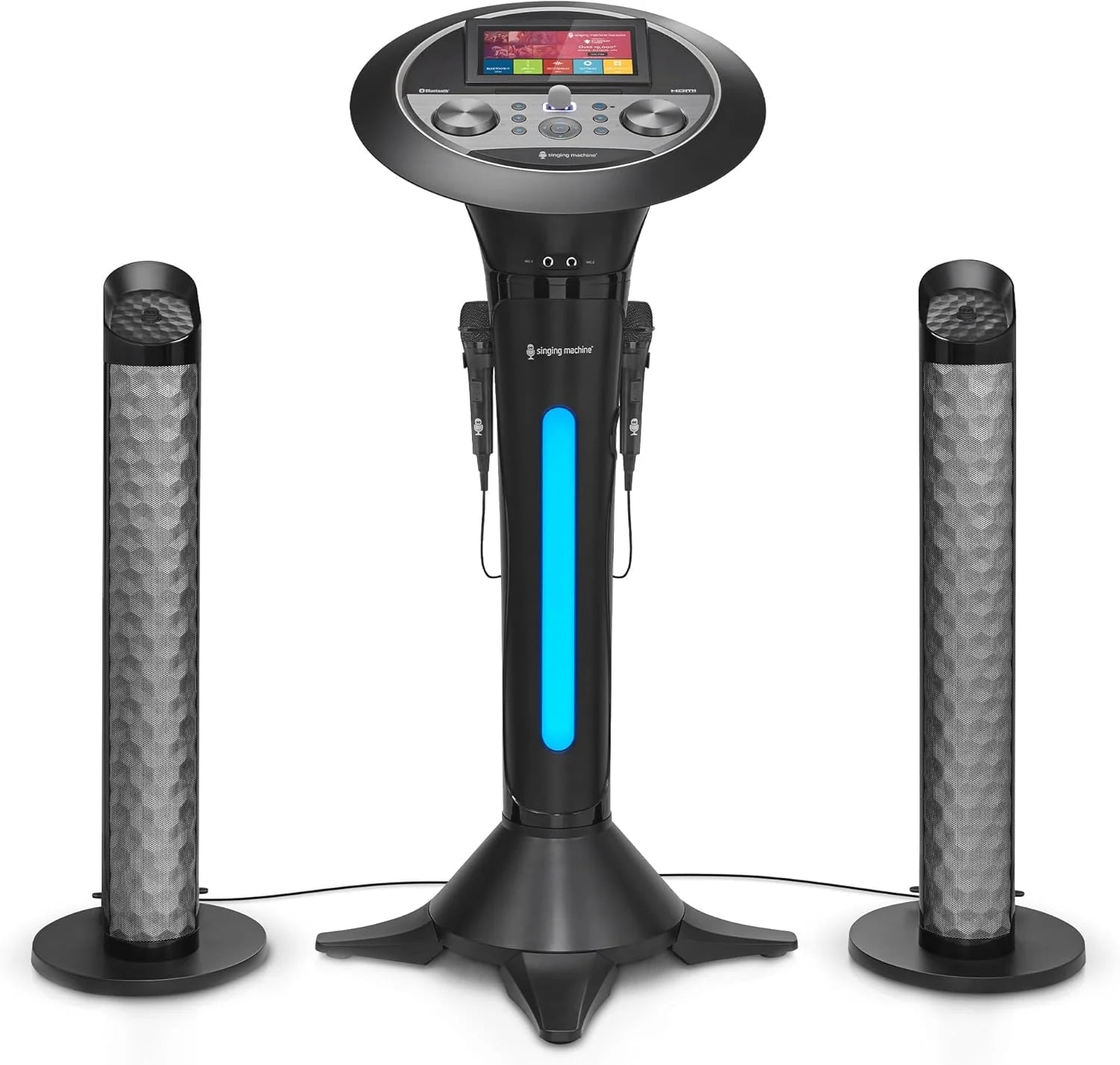 Portable WiFi Karaoke Machine for Adults - Black Pedestal with 7" Touchscreen, Built-In Speaker, Bluetooth, Recorder & 2