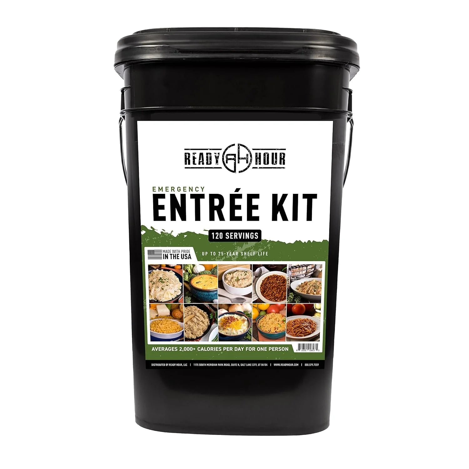 Ready Hour, Emergency Meal Entrées, Real Non-Perishable Meals, 25-Year Shelf Life, Portable Flood-Safe Container, 120