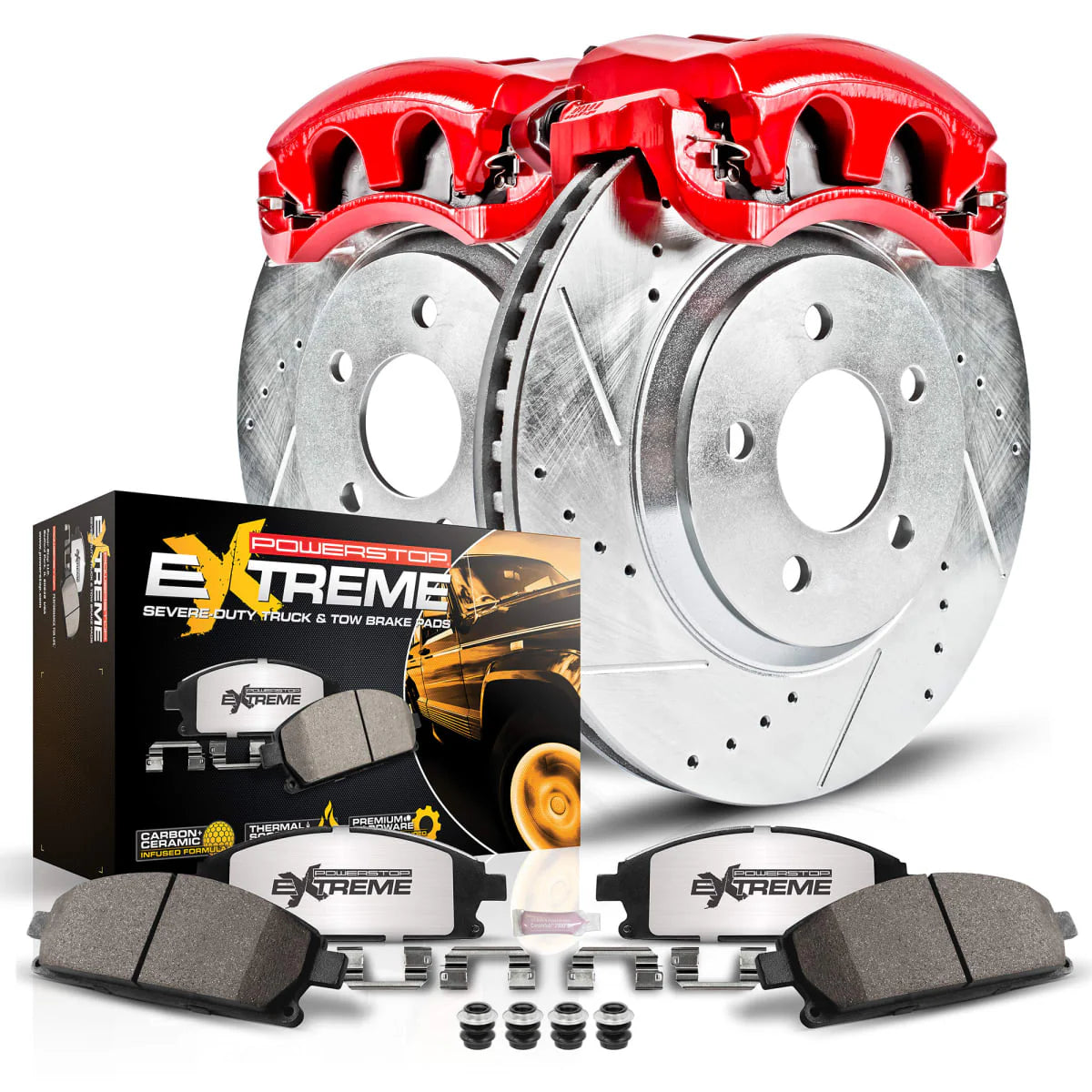 Powerstop 2001 Toyota Tacoma Front Z36 Z36 Truck Carbon-Fiber Ceramic Brake Pad, Drilled & Slotted Rotor Calipers