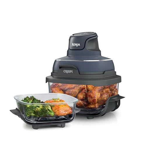 Ninja Crispi 4 in 1 Portable Glass Air Fryer Cooking System, 4QT & 6 Cup Glass Containers with Storage Lids, Easy Meals
