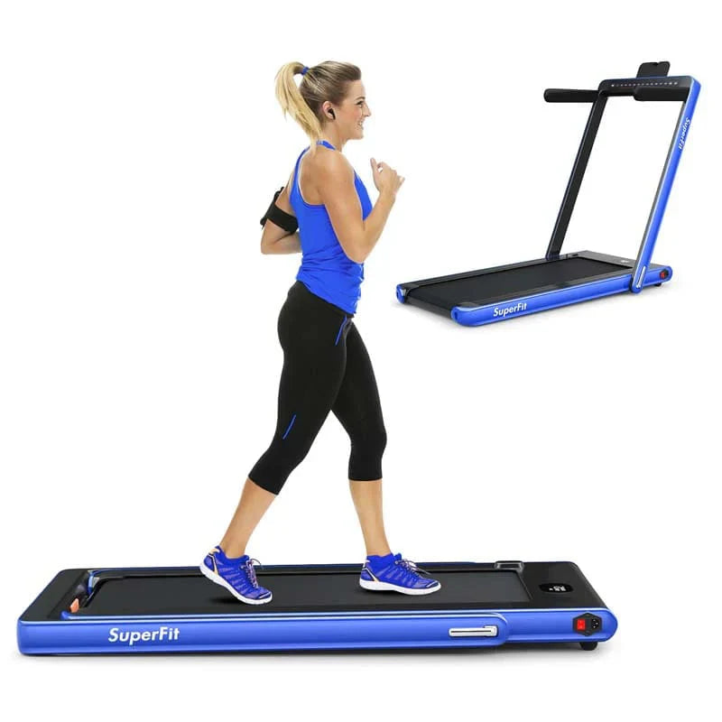 2 in 1 Folding Treadmill, 2.25HP Under Desk Electric Treadmill, Portable Walking Running Machine with Dual Display & Smart