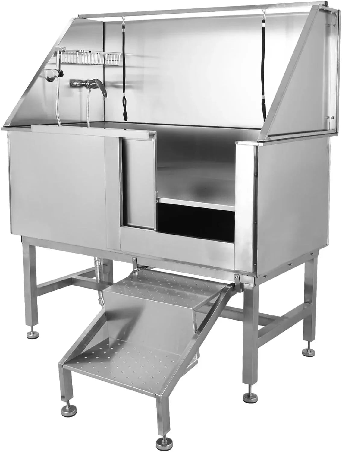 50" Dog Wash Bathtub, Pet Wash Station, Professional Stainless Steel Dog Grooming Tub with Ramp, Faucet, Sprayer, Drain Kit