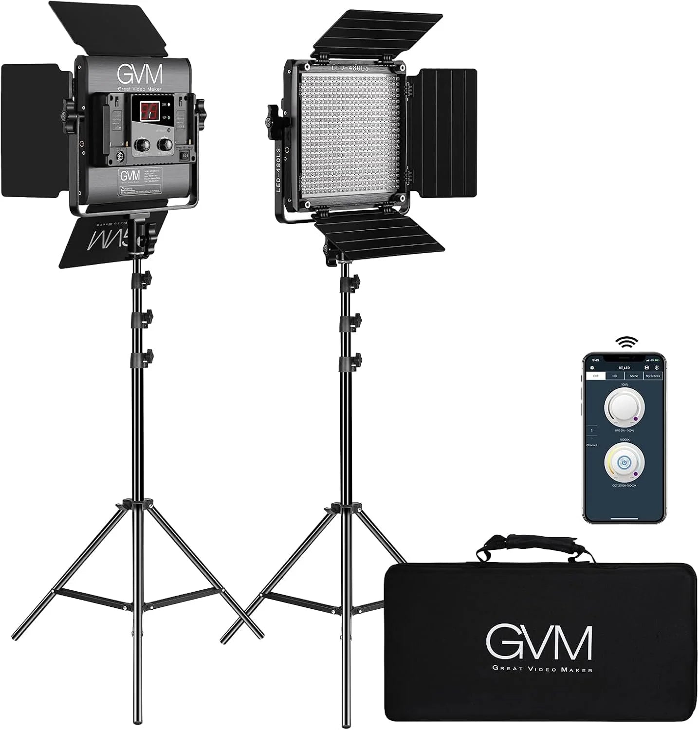 2 Pack LED Video Lighting Kits with APP Control, Bi-Color Variable 2300K~6800K with Digital Display Brightness of 10~100% for