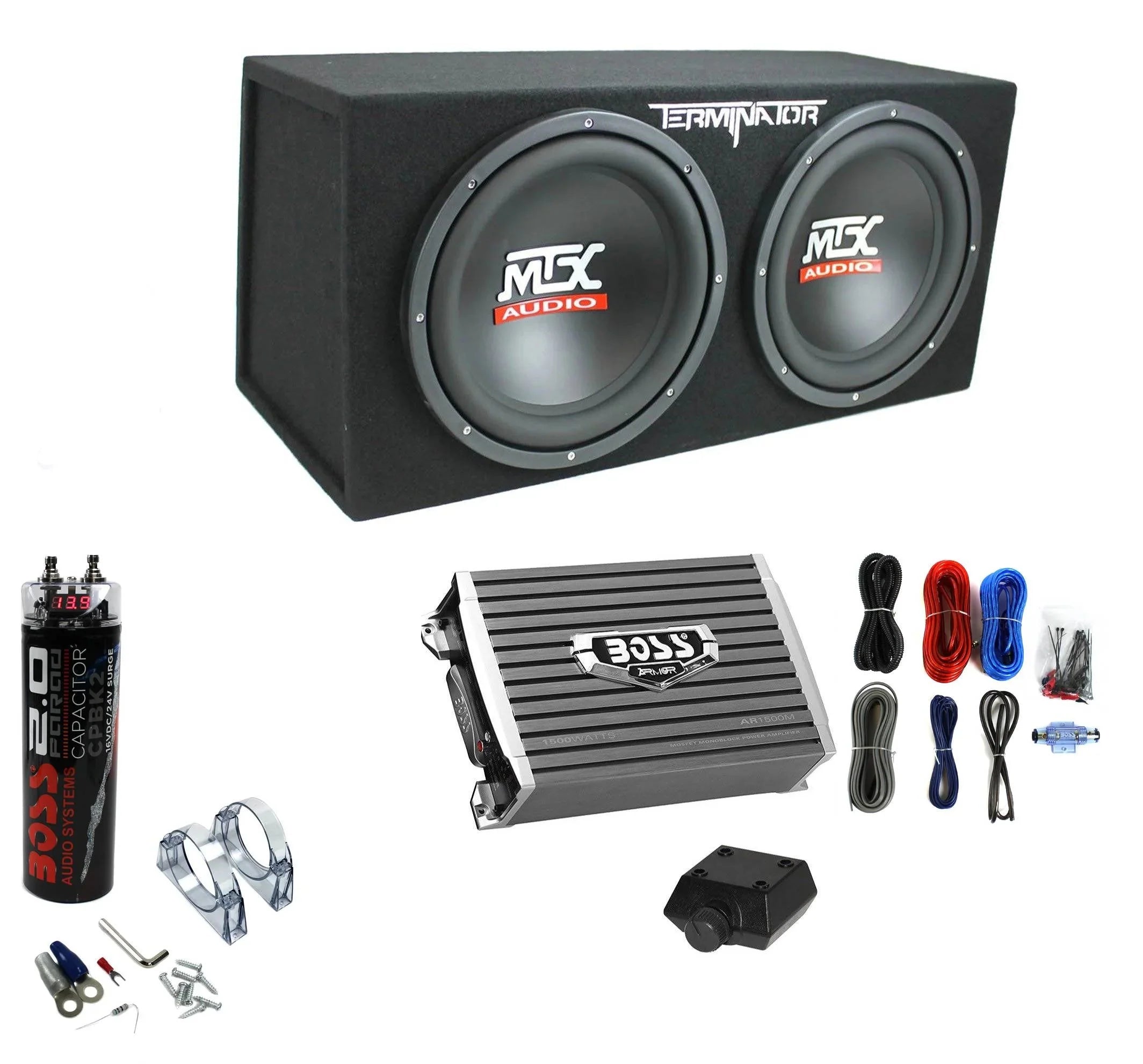 MTX TNE212D 12" 1200W Dual Loaded Subwoofer Box 1500W Amplifier Capacitor