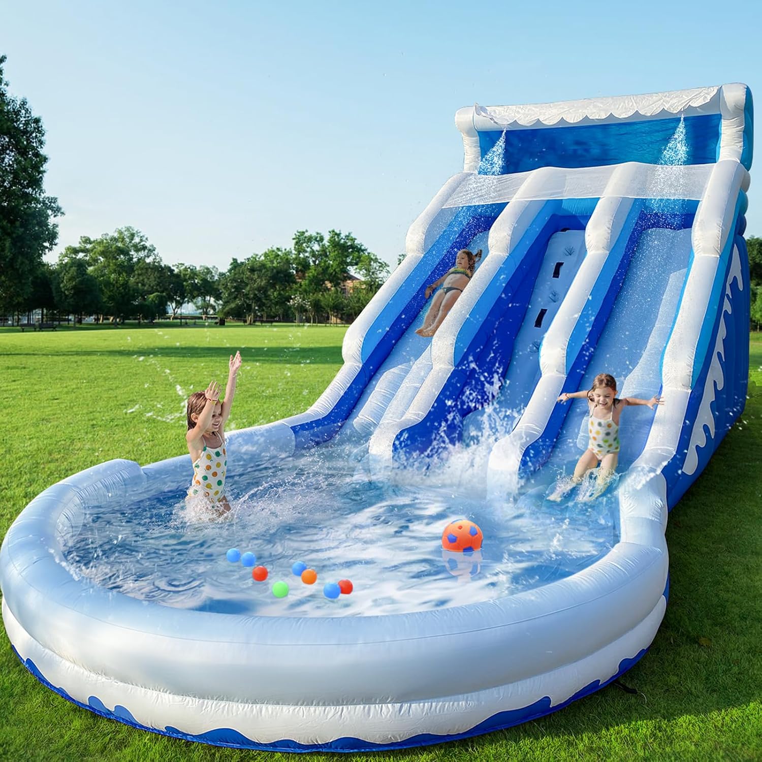 Large Inflatable Water Slide Swimming Pool Play Center, Commercial Grade Lightweight Premium Water Slide Bounce House