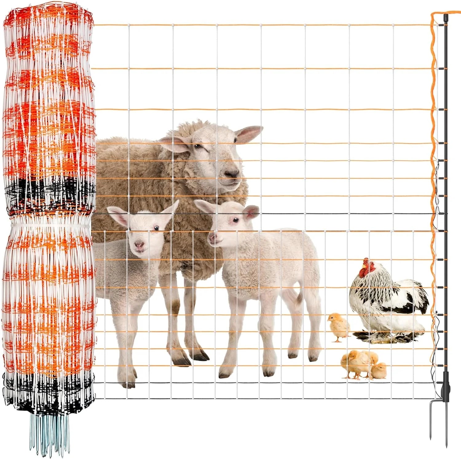 Premium Semi-Rigid Electric Poultry Netting Fence 48" x 164' - Portable Pre-Assembled Electric Fencing for Chicken Sheep