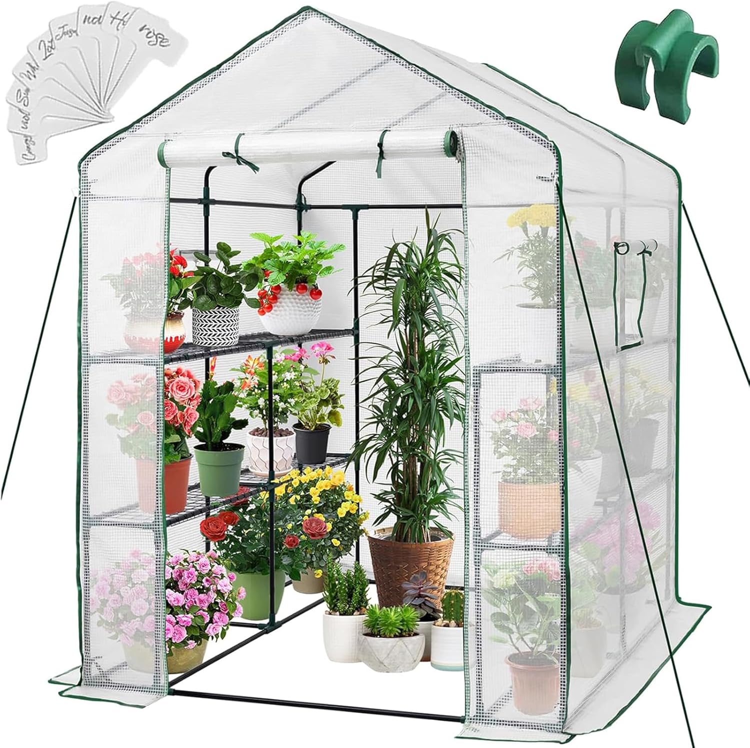 Greenhouse, 57 x 85 x 76'' Greenhouses for Outdoors, Portable Greenhouse Kit with Mesh Side Windows, PE Cover, 8 Shelves