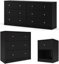 3-Pc Scandinavian Design Engineered Wood Bedroom Furniture Set with 3-Drawer Chest & 6-Drawer Double Dresser & 1-Drawer