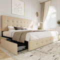 Allewie Upholstered Queen Size Platform Bed Frame with 4 Storage Drawers and Headboard, Square Stitched Button Tufted