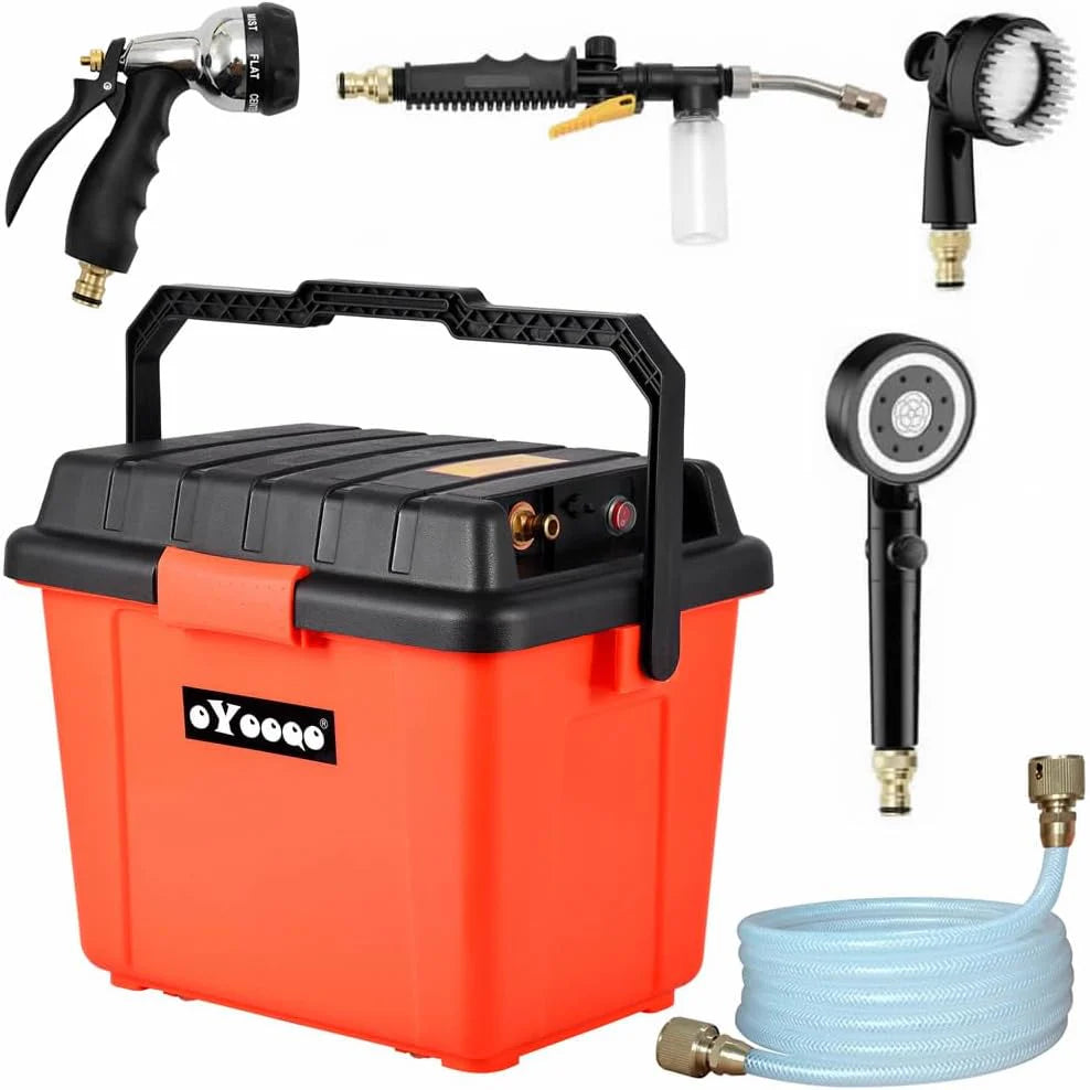 Portable Outdoor Shower System, 6.6-Gallon, High Pressure, Battery Powered, 12000mAh, with Pump & Garden Hose Nozzles, Ideal