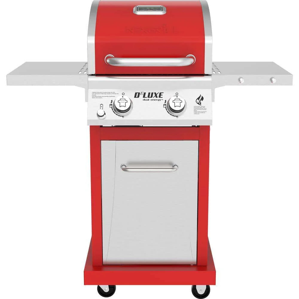 2-Burner Propane Gas Grill, Red - Stainless Steel, 28,000 BTUs, Compact Design