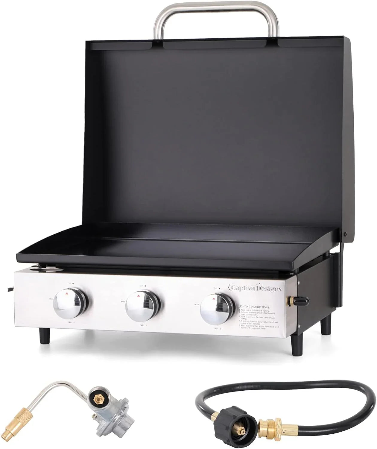 Burner Gas grill with side burner and enameled cast iron grille 42,000BTU outdoor cooking stainless steel propane grill