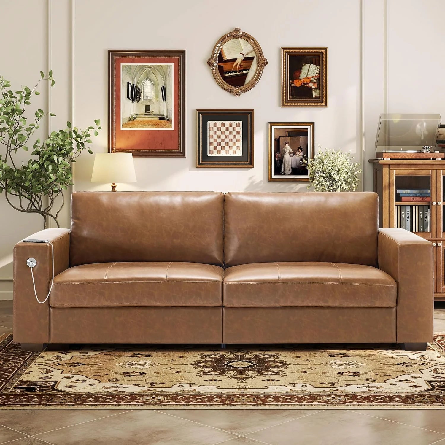 Hanherry 89" Sofa for Living Room, Modern Comfy Sofa with Medium Firm Seat Cushion, Removable Cover,Wide Armrest,USB/Type-C