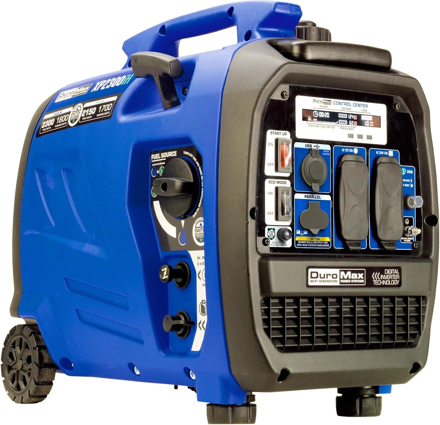 2300-watt dual-fuel portable digital inverter generator - Dual fuel (gasoline and propane), suitable for RVs and emergency
