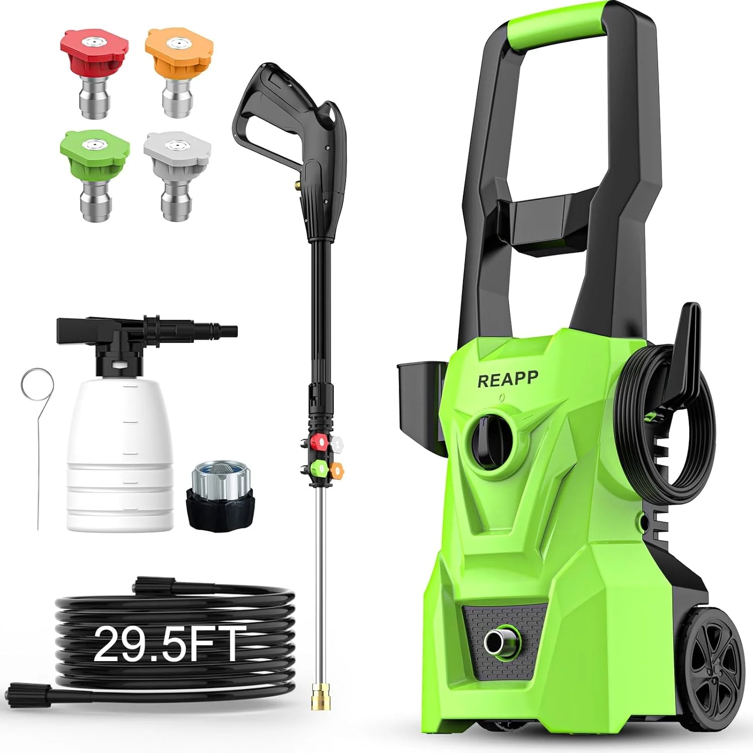 Electric high-pressure cleaning machine, foam sprayer, 4 quick-connect high-pressure nozzles, 2400 pounds/square inch 2.4