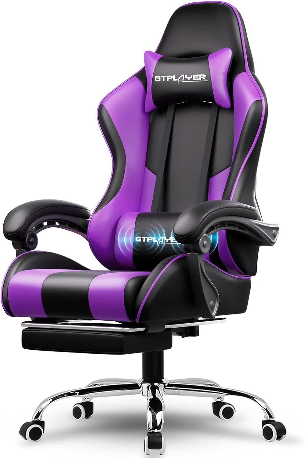 GTPLAYER Gaming Chair with Footrest and Lumbar Support Ergonomic Computer Chair with Headrest, 360° Swivel, Height