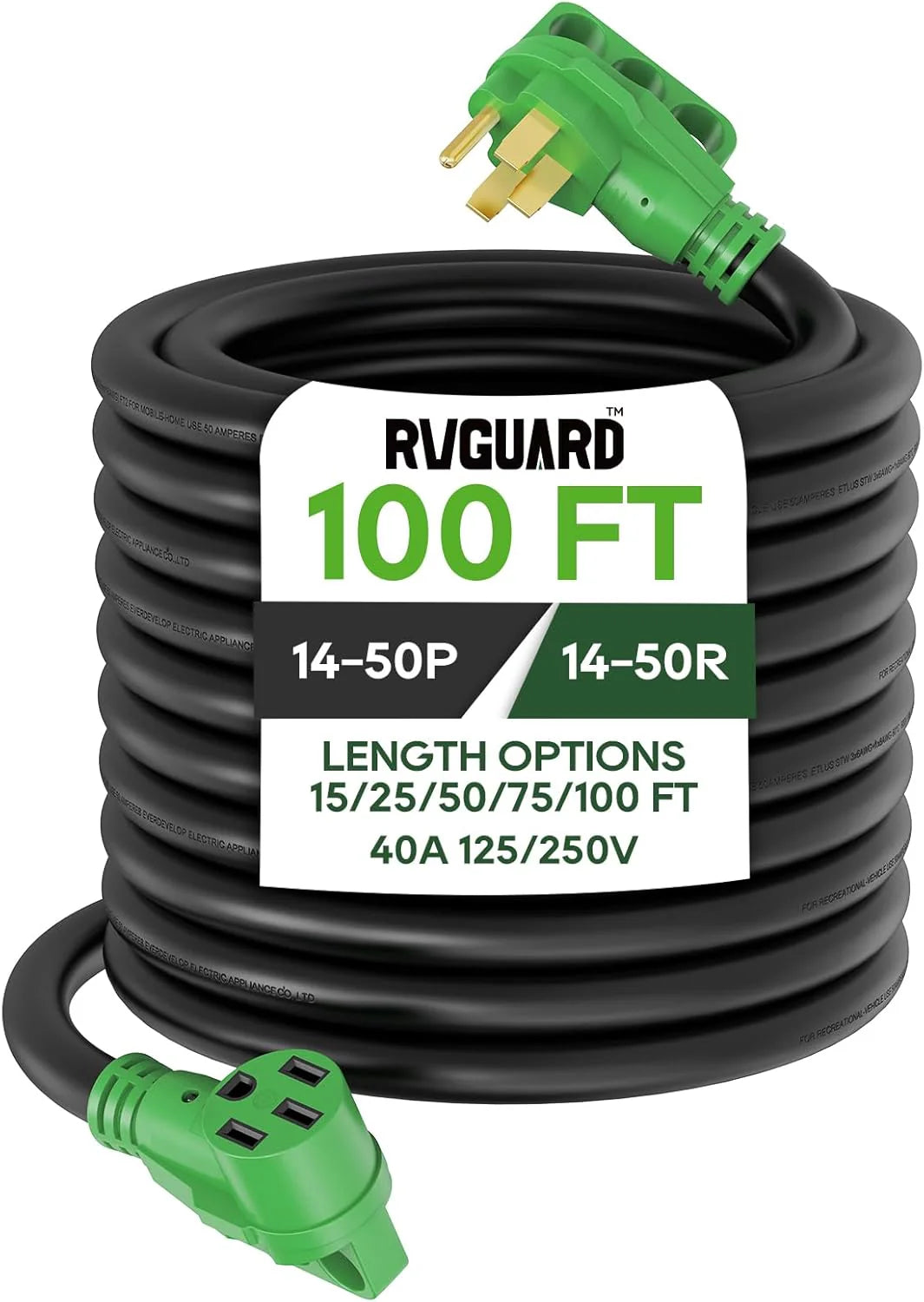 40 Amp 100 Foot RV/EV Extension Cord, NEMA 14-50P/R Heavy Duty Extension Cord with LED Power Indicator and Cord Organizer