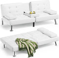 Homall Futon Sofa Bed, Leather Futon Couch with Removable Armrests, Adjustable Recliner Sleeper Sofa Bed with Dual Cup