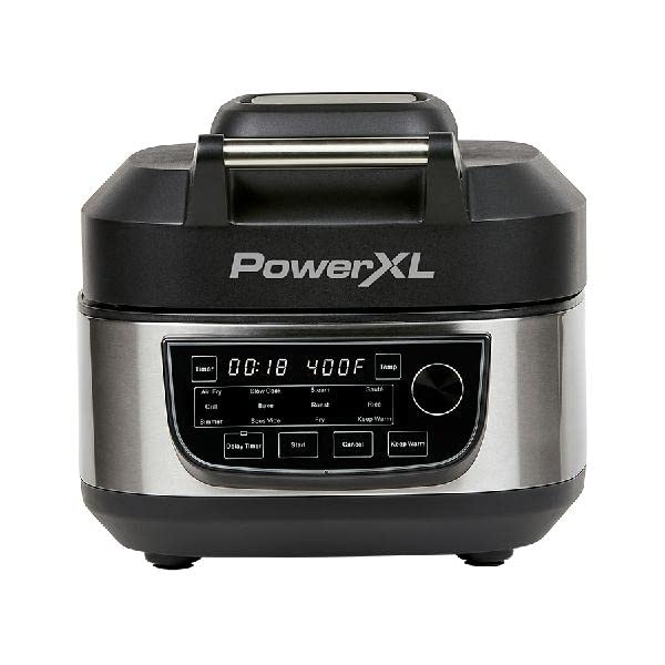 PowerXL Grill Air Fryer Combo Plus 6 QT 12 in 1 Indoor Slow Cooker, Roast, Bake, 1550 Watts, Stainless Steel Finish : Home &