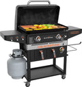 Blackstone 1962 Air Fryer Combo & Two Burners Stainless Steel Gas Hood, Wheels, Two Side Shelf - Heavy Duty Outdoor Griddle
