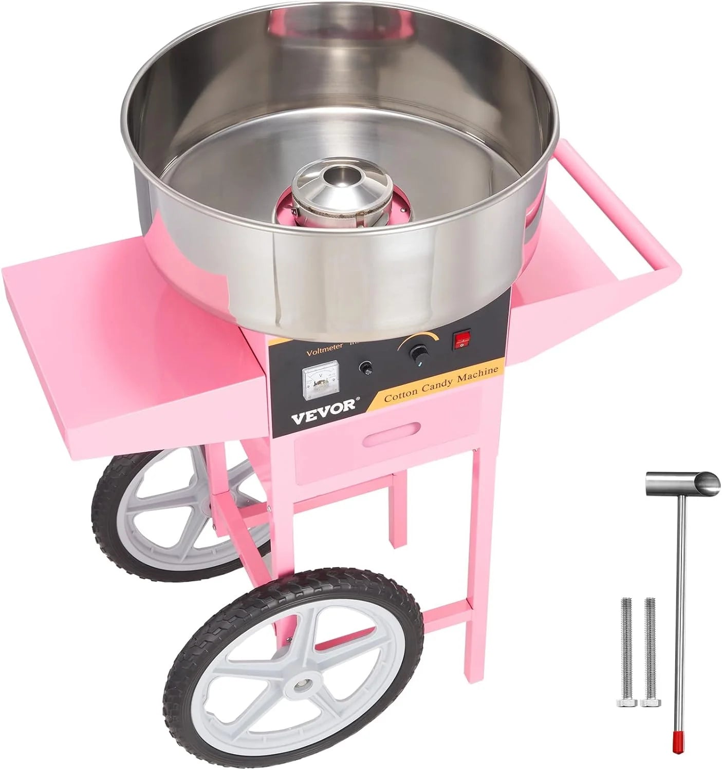 Electric Cotton Candy Machine with Cart, 1000W Commercial Floss Maker with Stainless Steel Bowl, Sugar Scoop and Drawer