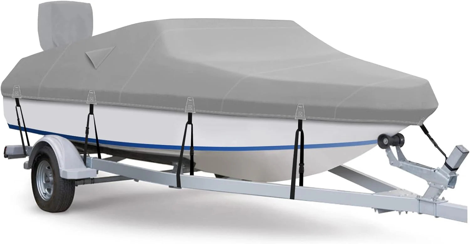 Fuprosico 600D Waterproof Winter Boat Cover with Motor Cover 17-19 ft Fits Bass Boat