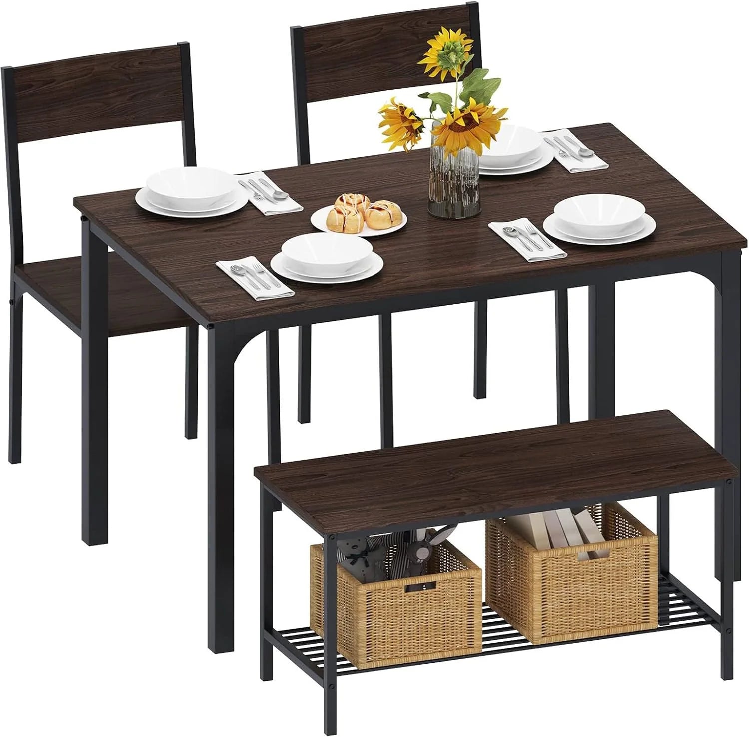 Dining Table and Chairs Dining Table Set with 2 Chairs and 1 Bench Bar Set Kitchen Table and Chairs for Dining Room Bistro