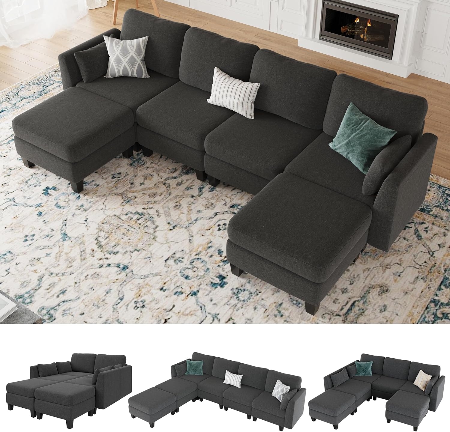 Modular Sectional Sofa, Convertible U Shaped Sofa Couch with High Density Memory Foam, 6 Seat Comfy Modular Sofa Couch for