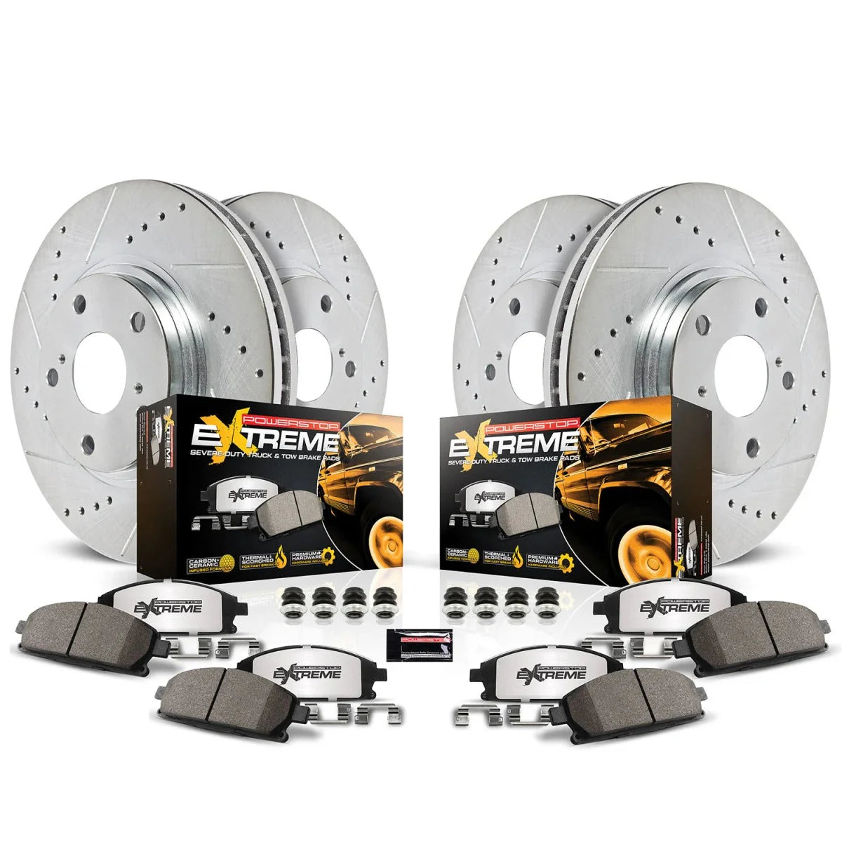 Powerstop 2011 Ram 2500 Front and Rear Z36 Truck Carbon-Fiber Ceramic Brake Pad and Drilled & Slotted Rotor Kit